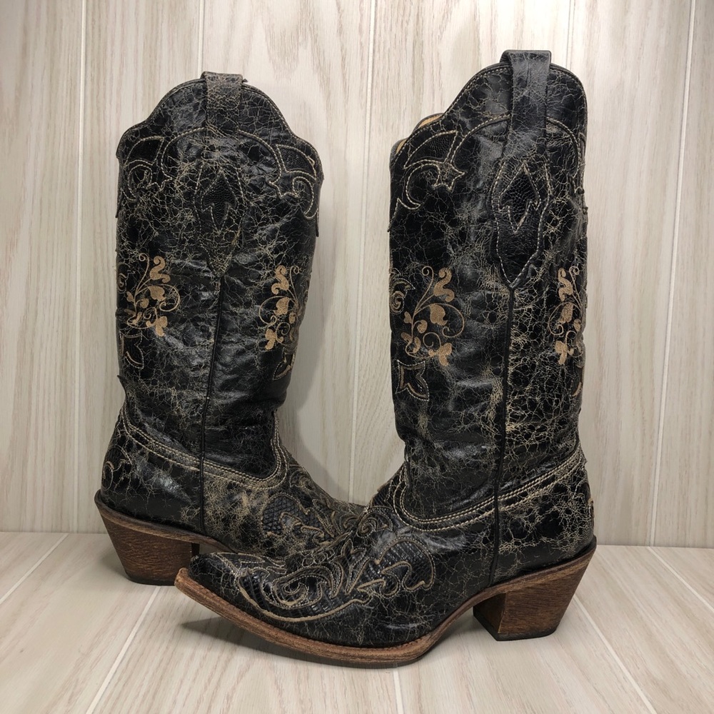 Corral Snake Inlay Embroidered Cowboy Western Boot - Picture 3 of 8